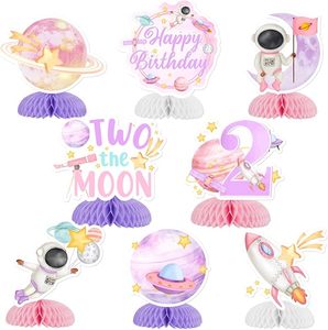 Centrotavola a Nido d'Ape 'Due <span class=keywords><strong>Lune</strong></span>' per Compleanno, Design Spaziale, 15cm, Decorazione Ecologica per Interni/Esterni - Product Image 1