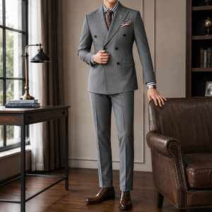 <span class=keywords><strong>Abito</strong></span> da Uomo a Righe <span class=keywords><strong>Blu</strong></span> Navy <span class=keywords><strong>Doppiopetto</strong></span> in Due Pezzi per Ufficio, Riunioni Professionali, Cerimonie di Laurea, Banchetti, Lavoro ed Eventi Sociali - Product Image 3
