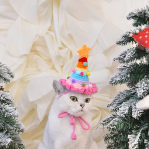 Chapeau pour animaux de compagnie au crochet fait main, motif dessin animé arc-en-ciel et étoile, bonnet doux et chaud, accessoire capillaire pour chats et chiens, idéal pour les fêtes de Noël - Product Image 3