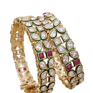 Gold Plated Zircon <b>Stone</b> Fashion Bangles With Pear Cut <b>Gems</b> Geometric Design For Women Wedding Wear - Product Image 2