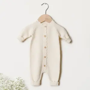 Organic Cotton Rompers Baby Shower Gift Ribbed Cotton Long Sleeve Romper White Romper for Baby Girl