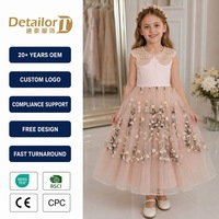Robes de créateur pour filles, en satin et tulle, brodées, col Peter Pan, ornées de perles à la main, robe de fête florale, doublure en coton, couleur personnalisée OEM