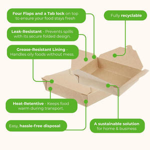 Contenedores de alimentos Cajas para llevar <span class=keywords><strong>Planet</strong></span> Friendly A prueba de fugas Papel Kraft Pasta Ensaladas Postres Snacks Comida Cajas de comida desechables - Product Image 6