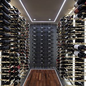 Estantes/Gabinetes/Bodegas de Vino de Pared Personalizados de Madera Maciza y Acero Inoxidable con Función de Refrigeración y Puertas Metálicas para Muebles de Hogar - Product Image 1