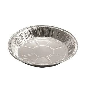 Panci Foil aluminium bulat, dengan tutup bening kualitas makanan sekali pakai untuk memasak kue Pie aluminium Foil menyimpan wadah Pizza