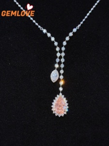 GEMLOVE Women's White Gold Diamond <b>Necklace</b> Pear Cut 2CT Fancy Pink GIA Certified Wedding Jewelry - Product Image 1