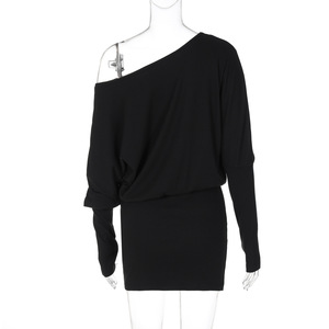 <span class=keywords><strong>Vestido</strong></span> <span class=keywords><strong>Corto</strong></span> de Mujer con Cuello Diagonal, <span class=keywords><strong>Manga</strong></span> <span class=keywords><strong>Larga</strong></span>, Ajustado a la Cadera, Estilo Urbano, Negro y <span class=keywords><strong>Rosa</strong></span>, Cintura Alta, Túnica, <span class=keywords><strong>Vestido</strong></span> de Fiesta - Product Image 5