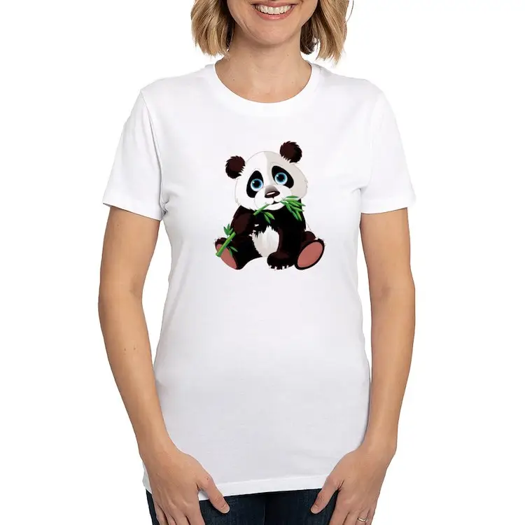 कस्टम वि गर्दन टी शर्ट प्रिंट पांडा गृहनगर पांडा भोजन बांस महिलाओं के पर्यावरण के अनुकूल FISU विश्व विश्वविद्यालय खेल टी
