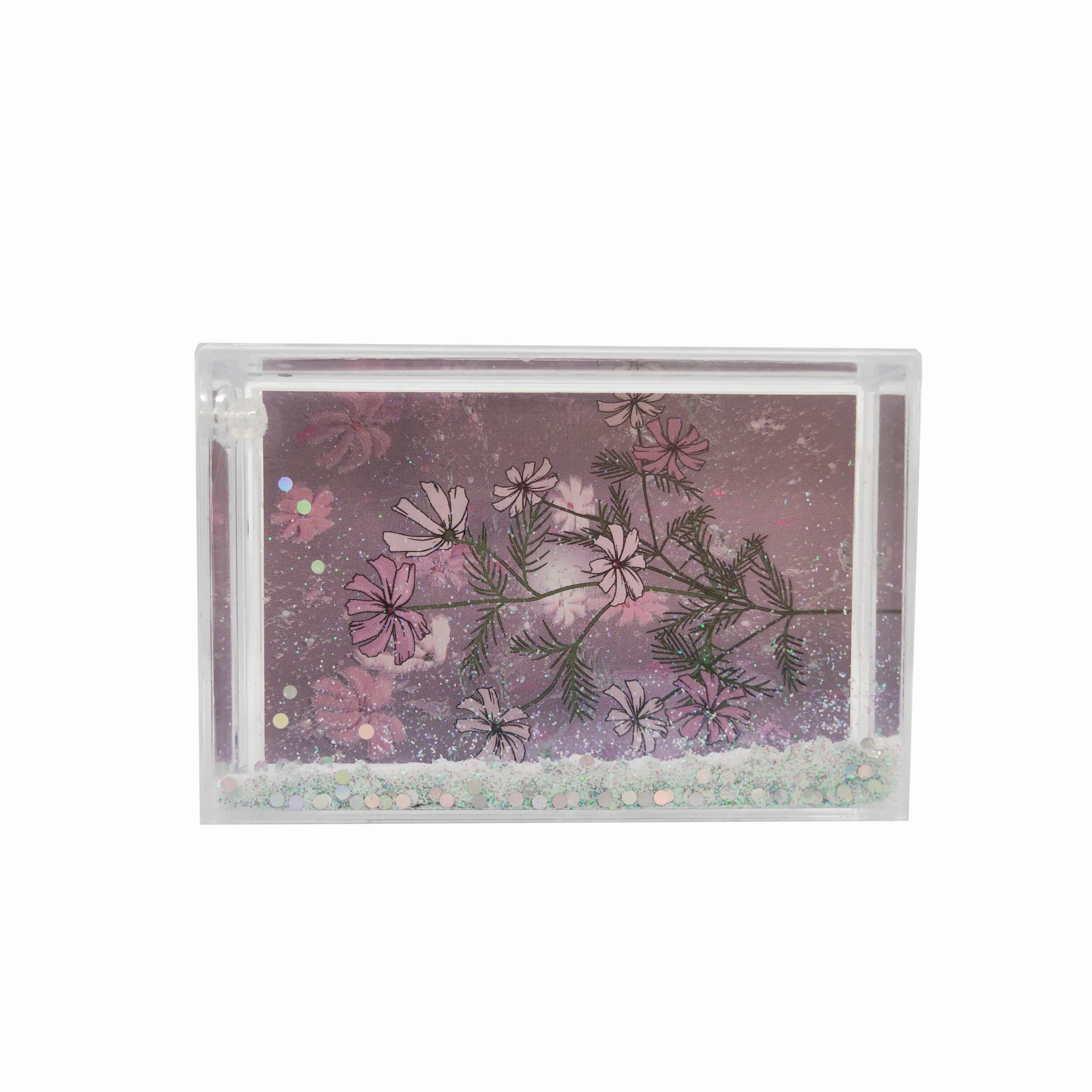 Haute qualité Mini 2x3 rectangulaire acrylique cadre Photo magnétique liquide paillettes boule à neige en plastique