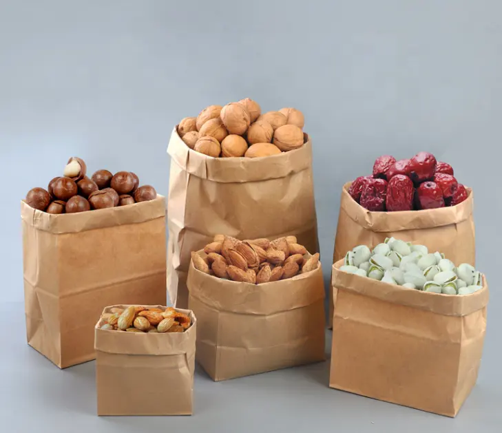 Bolsa de papel para comida Kraft al por mayor, bolsas de embalaje de comida rápida para comida para llevar, sándwich de comestibles, bolsas de embalaje para el almuerzo, Color marrón reciclado