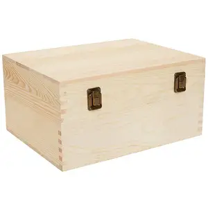 Wooden Rectangle Box with Locking Clasp for Crafts Art Hobbies Projects Jewelry Box and Home Storage