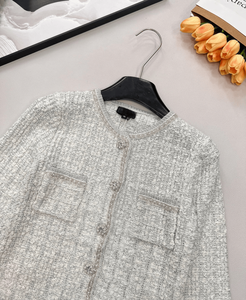 Cárdigan de punto estilo tweed elegante, suéter con botones y detalles de ribete, top suave y cálido de manga larga para mujer - Product Image 5