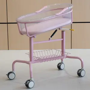 Equipo de Hospital barato para niños y bebés, cama de acero inoxidable para recién nacidos, cuna con ruedas silenciosas