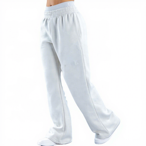 Pantalon de survêtement blanc pour homme, taille élastique, décontracté, en coton mi-lourd, devant plat, poches latérales, style automne 2027 - Product Image 1