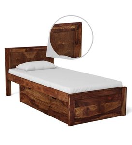 Lit simple en bois de sheesham massif de qualité supérieure avec tête de lit à lattes, cadre de lit en bois moderne, mobilier de chambre à coucher gain de place - Product Image 1