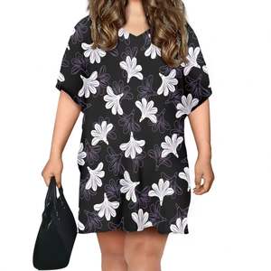 Robes d'été décontractées sur mesure ODM, grande taille, imprimé floral, manches courtes, col en V, respirantes, confortables, mini-robe - Product Image 2
