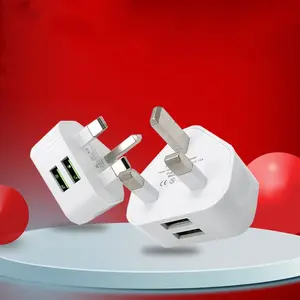 Draagbare Hot 5V 2.1a Driehoek Uk Muur Oplader Voor Iphone, Dual Usb Interface Power Adapter Uk Ce Oplader Reisstekker