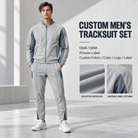 Ensemble de survêtement personnalisé pour homme en polyester interlock avec veste bomber à empiècements contrastants et pantalon à fermeture éclair aux chevilles pour le sport et le quotidien