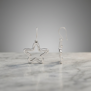 Pendientes de Plata de Ley 925 con Forma de Lágrima para Mujer, Elegantes, Huecos, Colgantes, de Moda, Lisos, con Forma de Estrella - Product Image 2