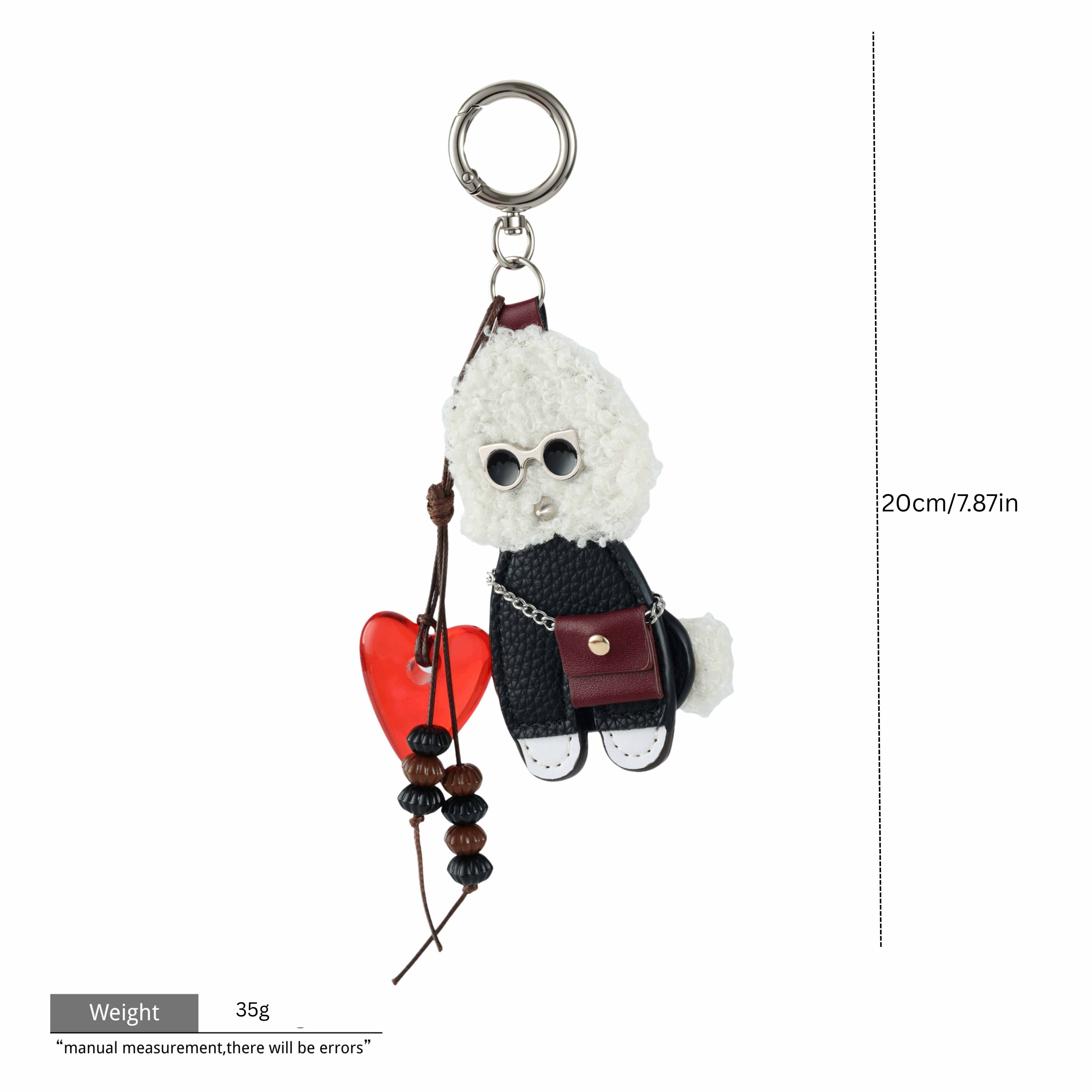 breloque de sac en cuir véritable chien blanc-GRJ2462BC