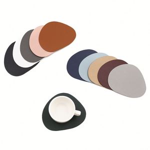 Fashionable Pu Leather Waterproof Cup Pad Irregular <b>Drinks</b> <b>Coasters</b> for Coffee Table Housewarming Gifts - Product Image 4