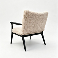 Fauteuil d'appoint moderne en tissu bouclé Teddy avec structure en bois massif noir pour salon