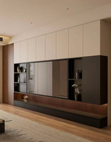 Modern houten tv-meubel op maat met LED-scherm en bekabelde beheerontvanger voor woonkamer & hotelmeubilair