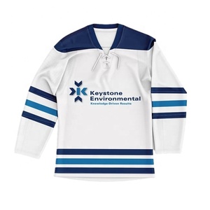 Maglie da Hockey su Ghiaccio da Uomo Personalizzate con Logo Stampato in Sublimazione, Collo con Laccio, Poliestere, Stile Retrò, Bianche, OEM 220g, Prodotte in Cina - Product Image 1