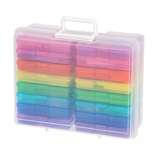 Transparent 4" X 6" Photo Cases and Clear Craft Keeper with Handle - 16 Inner Cases Plastic Storage Container
