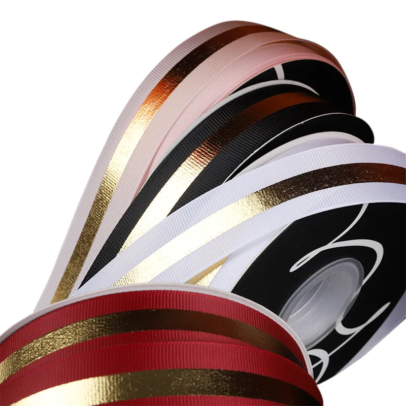 2022 Latest Custom Gold Foil Printed Logo Ribbon Colorful Satin Ribbon Flowers and Gift Wrapping Ribbon