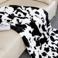 Couverture en fausse fourrure de lapin à imprimé vache, douce et moelleuse, pour canapé, lit, textile de maison, fabricant OEM ODM sur mesure