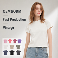 T-shirts courts en coton délavé personnalisés avec logo pour femmes, manches courtes décontractées, vente en gros pour vêtements streetwear féminins