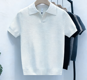 Camiseta de punto de manga corta para hombre, nueva colección de verano, con cuello tipo tijera, de lyocell, fresca y resistente a las arrugas - Product Image 1