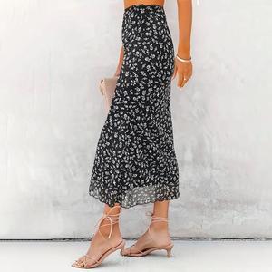 <span class=keywords><strong>Falda</strong></span> de otoño para mujer, <span class=keywords><strong>falda</strong></span> midi de cintura alta elástica con encaje floral y gasa - Product Image 2