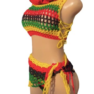 Tùy Chỉnh Tam Giác Màu Khối Handmade Crochet Bộ Bikini Áo Tắm Hai Mảnh Thiết Lập Chuỗi Đồ Bơi Beachwear Cho Phụ Nữ - Product Image 3
