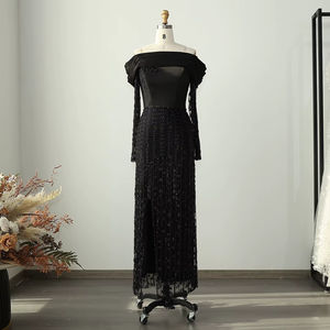 Abito da sera <span class=keywords><strong>nero</strong></span> con spalle scoperte di lusso Dubai eleganti abiti da festa di nozze Lsz125-1 - Product Image 5