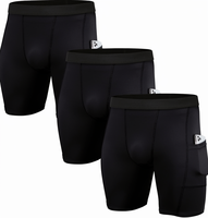Lot de 3 shorts de compression sportifs pour hommes, avec cordon de serrage, couleur unie, sous-vêtements de course athlétiques, noir M