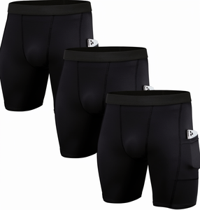Shorts <span class=keywords><strong>de</strong></span> compression personnalisables pour hommes, tissu technique, poche latérale pour téléphone, soutien musculaire, vente en gros, OEM - Product Image 1