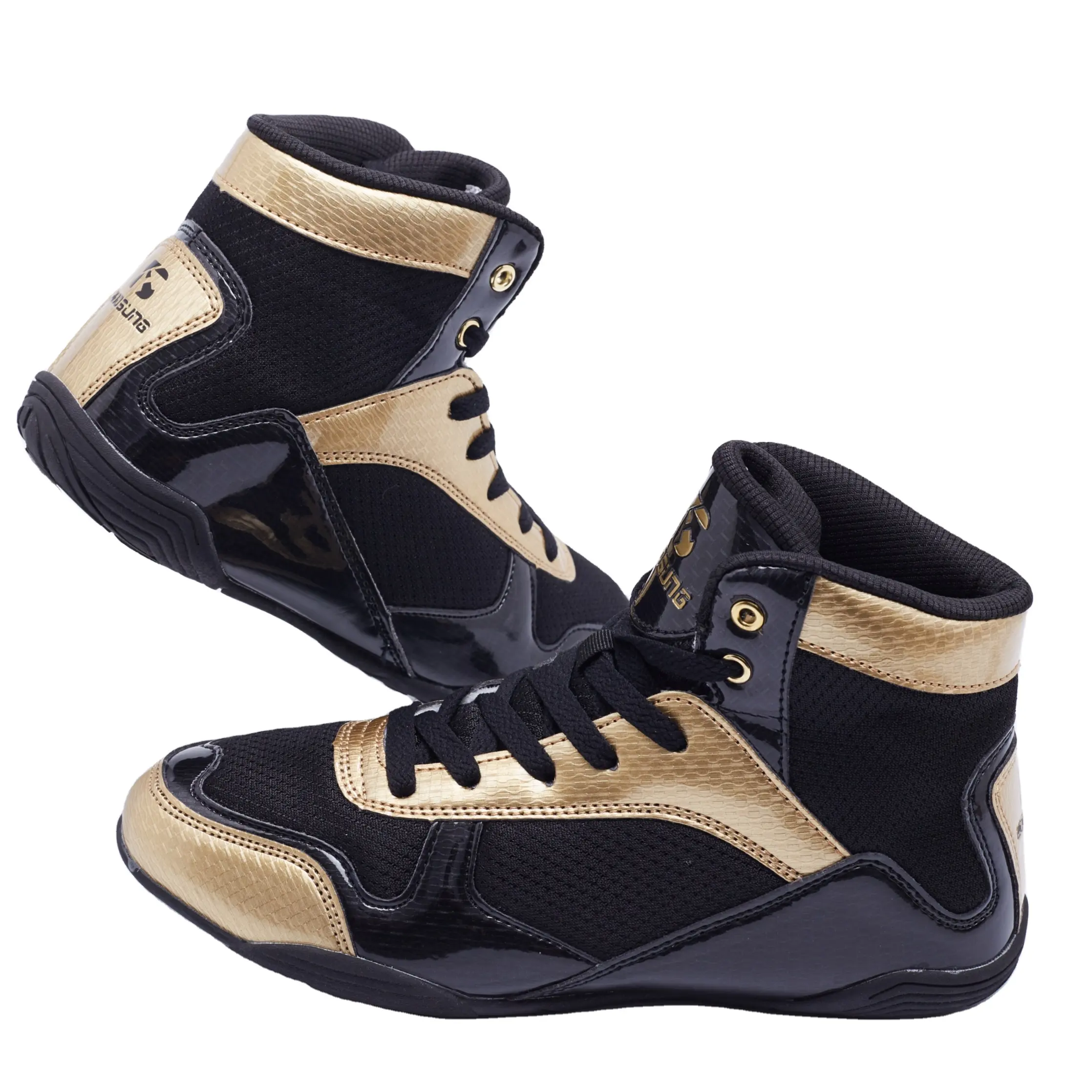Woosung-zapatos de boxeo de cuero de ante, botas de boxeo de alto nivel, suela de oro, a la venta