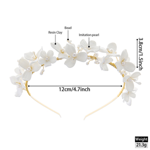 Fascia <span class=keywords><strong>per</strong></span> Capelli Artigianale in Argilla Polimerica con Fiori, Perle e Perline Dorate, Minimalista, <span class=keywords><strong>per</strong></span> Sposa, <span class=keywords><strong>Matrimonio</strong></span> <span class=keywords><strong>Civile</strong></span> ed Elopement - Product Image 5