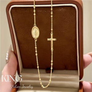 Collier croix plaqué or King Silver Jewelry, argent sterling S925, unisexe, à porter tous les jours - Product Image 1