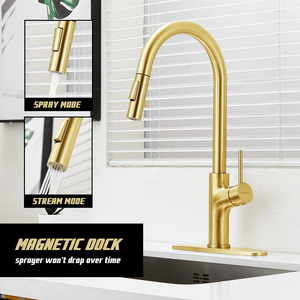 <span class=keywords><strong>Robinet</strong></span> de cuisine en acier inoxydable haute pression avec réglage du pulvérisateur abaisseur brossé doré pour 1 et 3 trous avec <span class=keywords><strong>plaque</strong></span> de bureau - Product Image 3