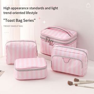 Organizador de Cosméticos Personalizable con Rayas Rosas, Caja de Maquillaje de Viaje de Doble Capa - Product Image 2