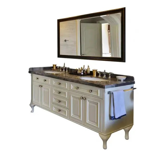 Hz banheiro de armazenamento duplo pia com espelho vanity gabinete de luxo estilo clássico design elevador painel personalizado vanity armário