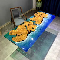 Table de restaurant en bois avec plateau en résine époxy, grand plateau en bois de vagues, table à thé, mobilier de restaurant