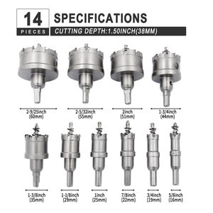 Set Pemotong Lubang Karbida 14 Buah dengan Arbor, Mata Bor Hex Key Potong Cepat untuk Memotong Lubang pada Papan Logam dan Pipa, Kit Gergaji Lubang - Product Image 2