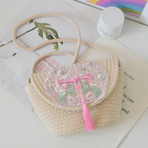 Chinese Style Straw Woven Bag Women Bohemian Shoulder Bag With Embroidery Tassel Summer Beach Handbag Horizontal <b>Square</b> Shape - Product Image 4
