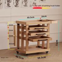 Chariot mobile professionnel HXS à cinq niveaux en bois pour fournitures d'art, avec chevalet et tabouret, finition bois naturel, installation sans outil
