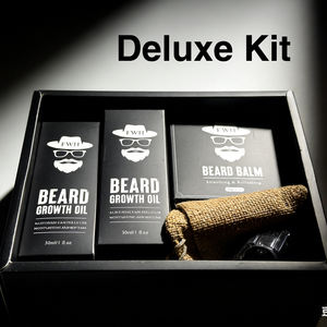 Kit d'épaississement de la <span class=keywords><strong>barbe</strong></span> pour hommes - 6-en-1 avec deux huiles, baume coiffant, rouleau dermique, peigne et sac, emballage OEM, kit de croissance de la <span class=keywords><strong>barbe</strong></span> - Product Image 4