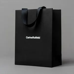 Guangzhou Fabricante Mat Black Bag Papel Revestido Logotipo Impresso Saco De Compras Para Vestuário